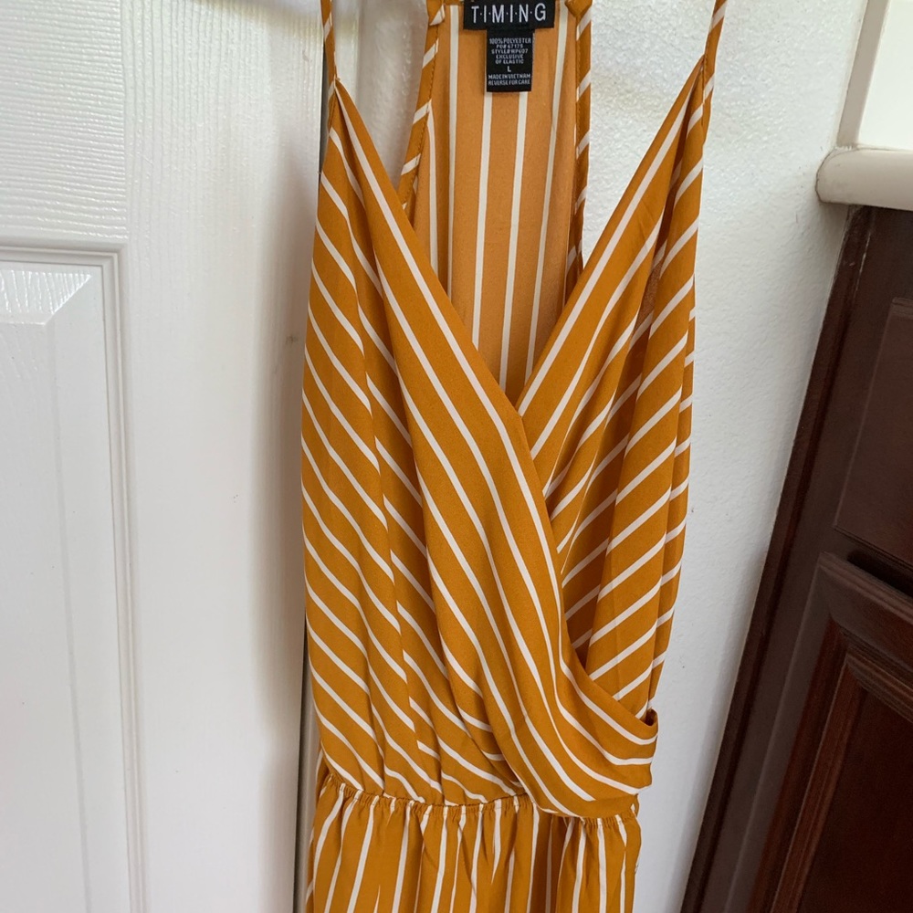 Mustard and White Stripe Halter Back Romper